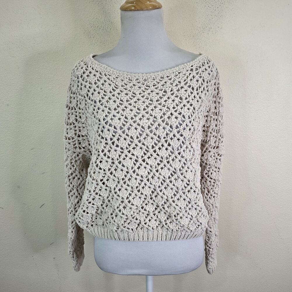 Jessica Simpson Chunky Knit Crochet Beige Sweater Top Size Small